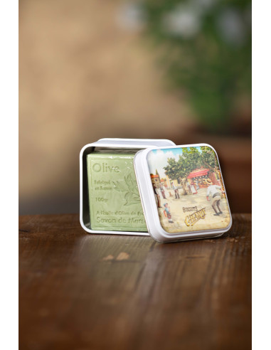 SAVON OLIVE BOITE FER JOUEUR DE BOULE