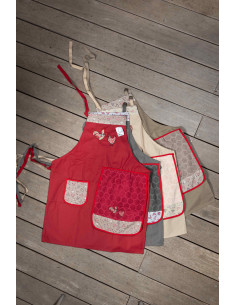 TABLIER AVEC TORCHON COUSU BRODERIE POULE