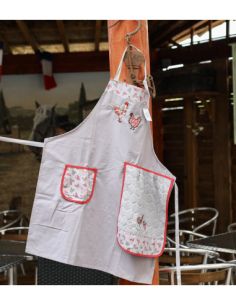 TABLIER AVEC TORCHON COUSU BRODERIE POULE 2