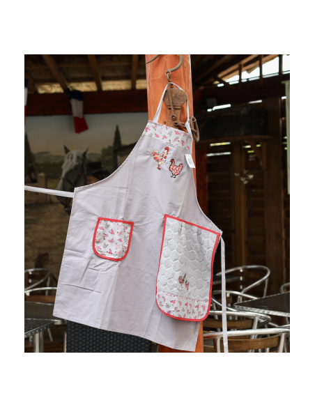 TABLIER AVEC TORCHON COUSU BRODERIE POULE